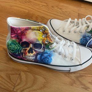 Womens Converse Chuck Taylor Chucks Skull Roses Hightops 9 High Tops Shoes